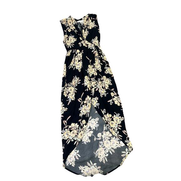 ASTR The Label Faux Wrap Black Floral High Low Maxi Dress Womens L Wedding - Picture 2 of 13